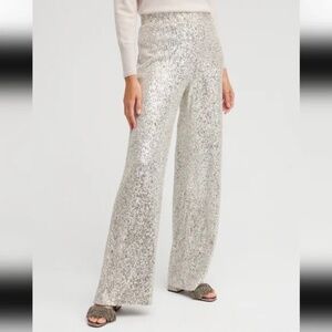 CABLE & GAUGE CHAMPAGNE WIDE LEG SEQUIN PANT M